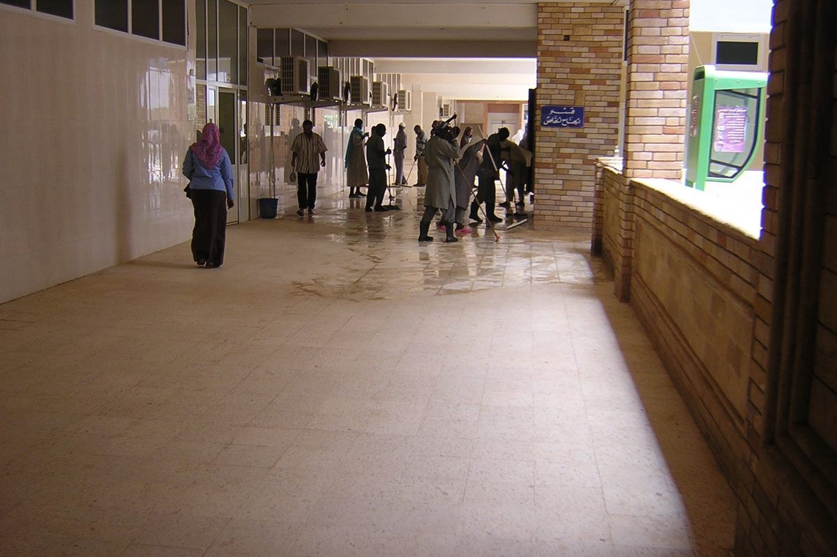 Scrubs worn in a healthcare setting
